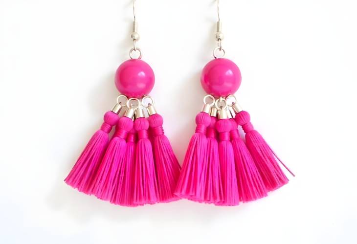 Large Magenta Tassel Earrings for Festive Occasions