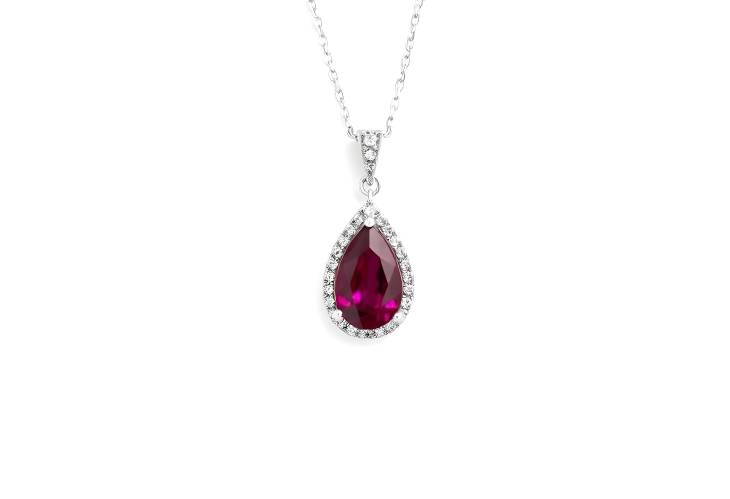 Elegant Pear Shape Ruby and Diamond Drop Pendant in White Gold