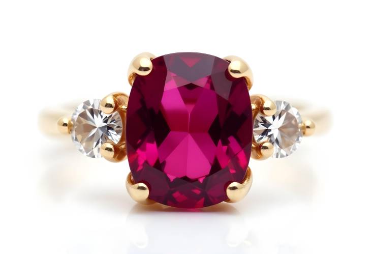 Stunning Rhodolite Garnet and Diamond Ring on White Isolate