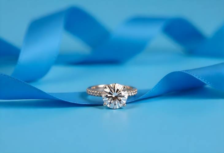 Vibrant Diamond Ring on Blue Ribbon for Jewelry Display