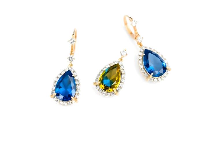 Dazzling Blue and Yellow Sapphire Drop Earrings with Diamonds