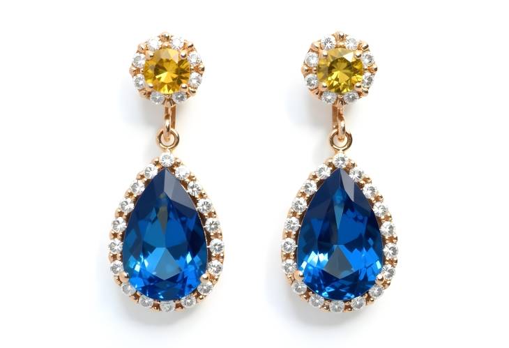 Luxe Blue and Yellow Sapphire Earrings with Diamond Accents