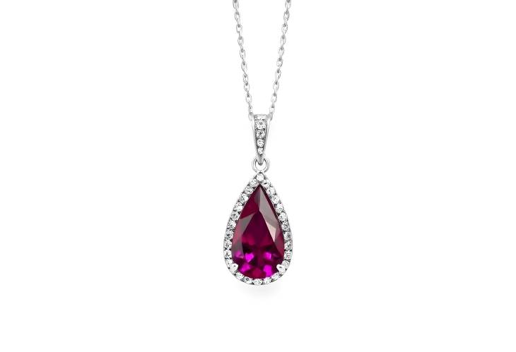 Gorgeous Pear Shape Ruby and Diamond Pendant in White Gold