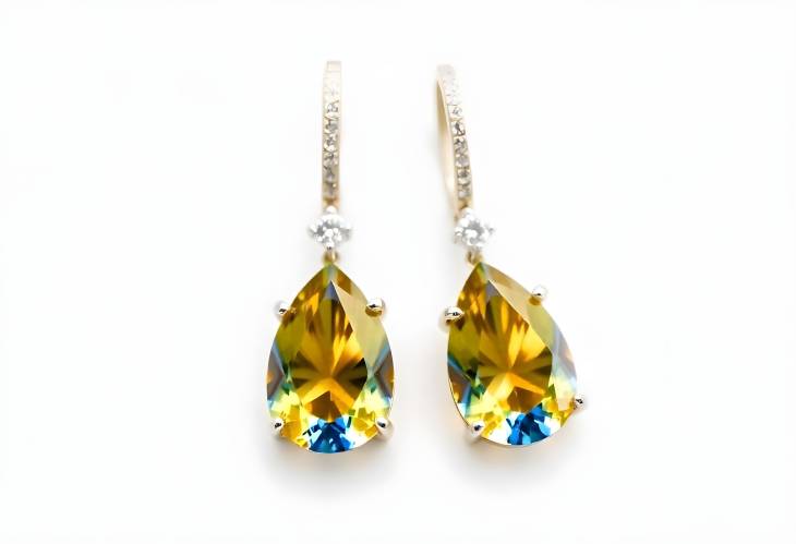 Charming Blue and Yellow Sapphire Earrings with Diamond Sparkle