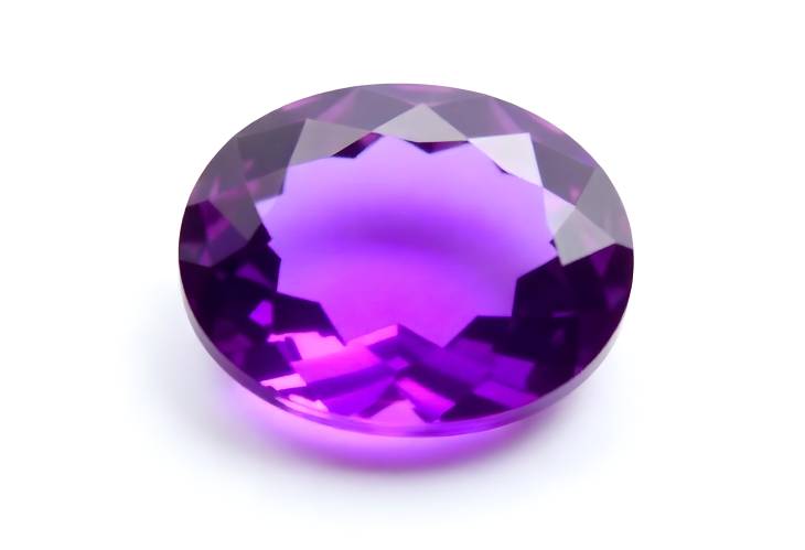 Exquisite Amethyst Gemstone Round and Oval Cuts on White Background