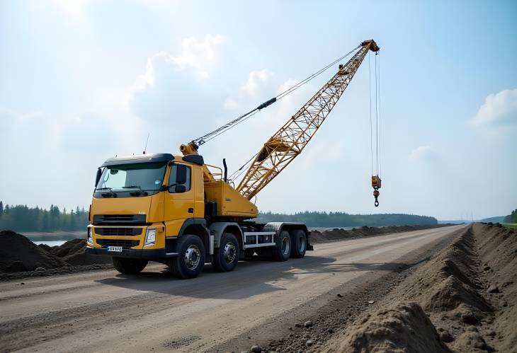 Construction in Action Truck Crane at Grodno Hydropower Site