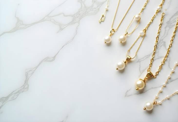 Stylish Jewelry Flat Layout with Golden and Pearl Necklaces