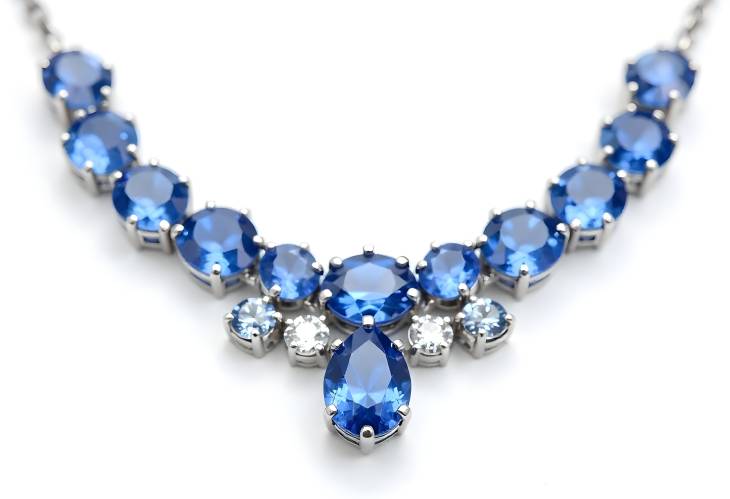 Timeless Blue Sapphire and Diamond Necklace on a White Isolate