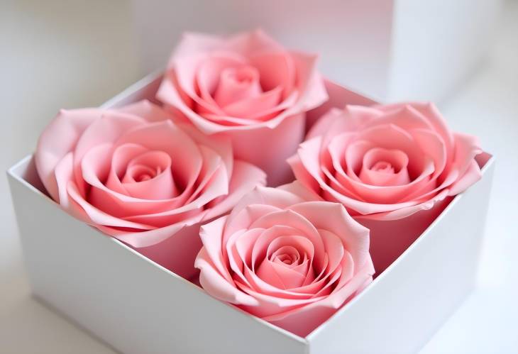 Chic Arrangement of Pink Roses in a White Box Minimalist Elegance