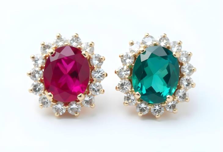 Dazzling BezelSet Earrings with Diamonds and Color Gemstones