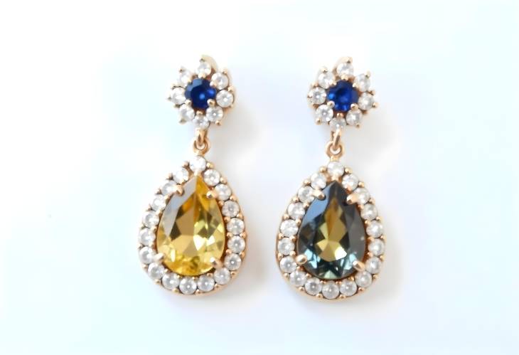 Stylish Drop Earrings with Blue and Yellow Sapphires