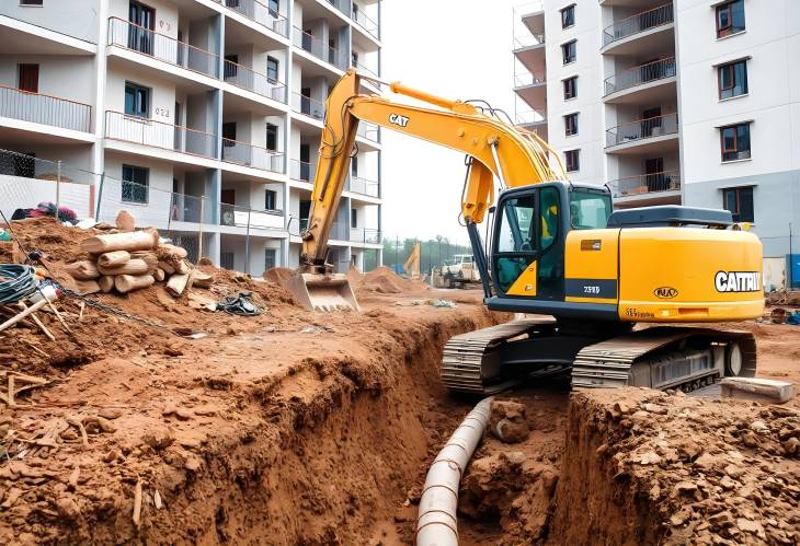 Constructing Foundations Excavator Digging Trenches