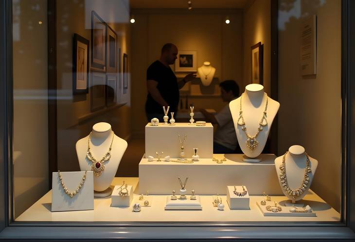 Elegant Jewelry Collection Showcased in Store Window