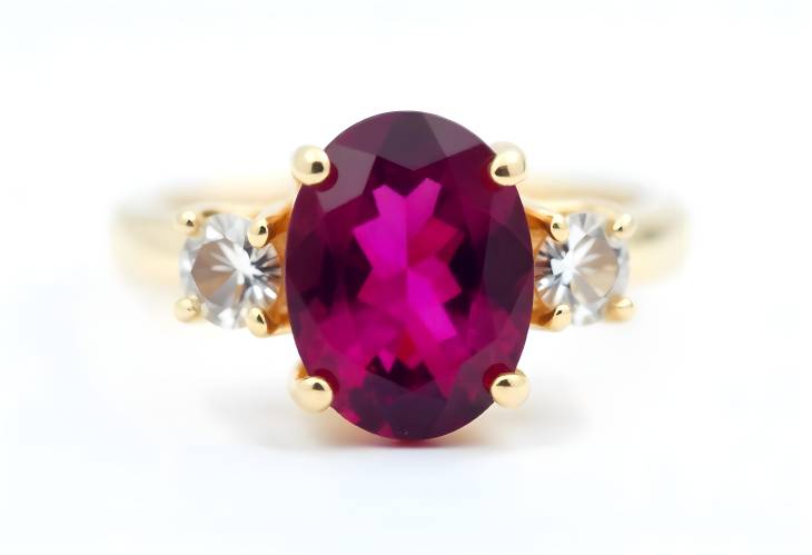 Stunning Rhodolite Garnet Diamond Ring Isolated on White Background