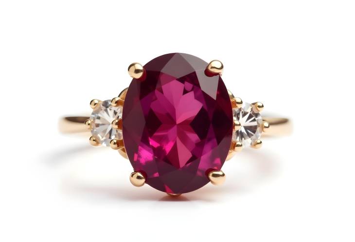 Captivating Rhodolite Garnet Ring with Diamond Surround on White Background