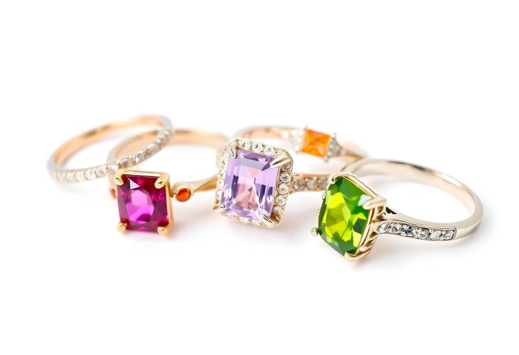 Luxury Grouping of Color Gemstone Rings with Diamonds