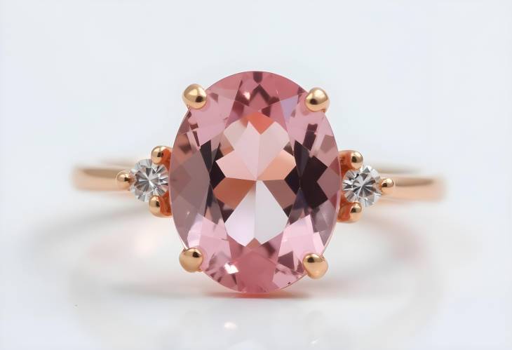 Gorgeous Rose Gold Morganite Ring with Diamond on White Background