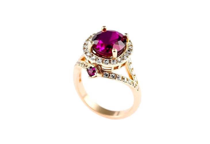 Gorgeous Rhodolite Garnet and Diamond Ring Isolated on White Background