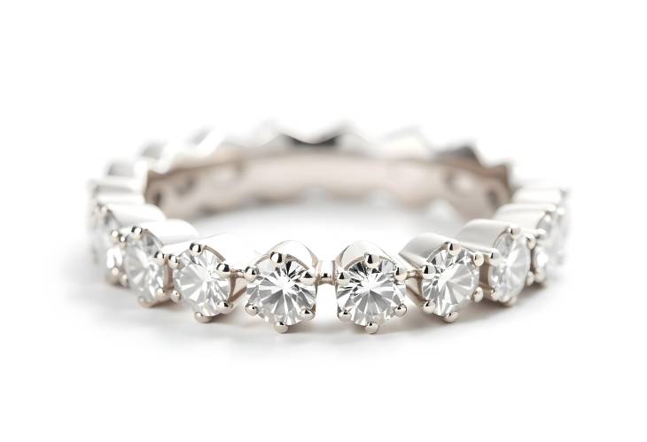 Charming Diamonds Wedding Eternity Band Rings on White Isolate