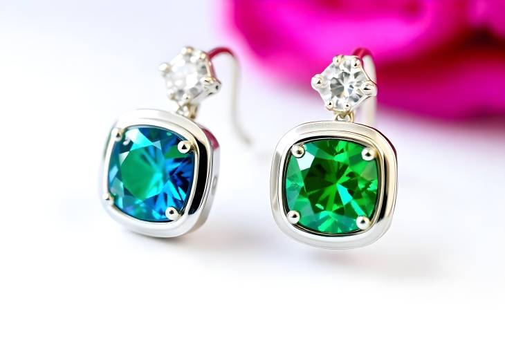 Elegant Ruby, Emerald, and Blue Sapphire Earrings with Diamonds