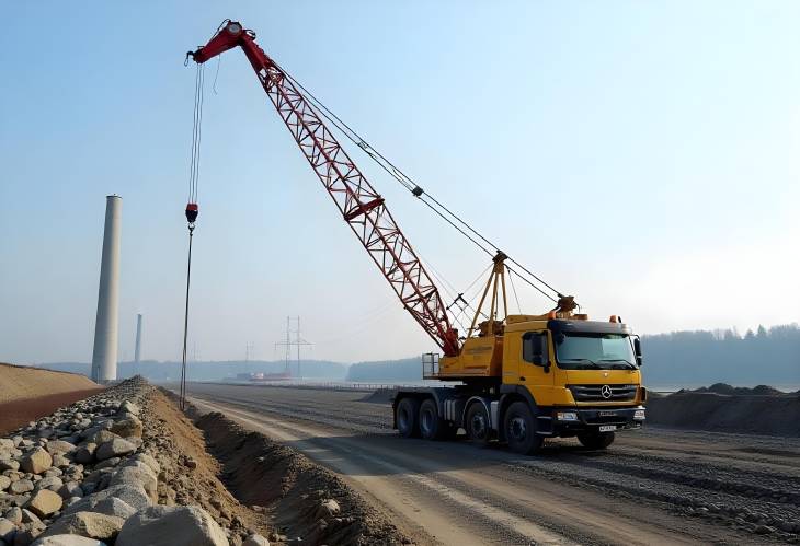 Construction Progress Truck Crane at Grodno Hydropower Site