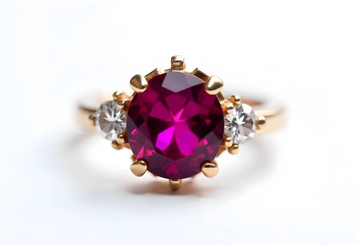 Exquisite Rhodolite Garnet Ring with Diamonds Isolated on White Background