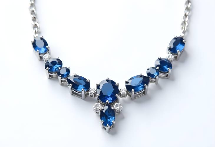 Luxurious Blue Sapphire and Diamond Necklace on White Isolate