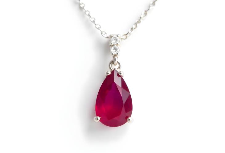 Captivating Ruby Drop Pendant in Pear Shape with Diamonds