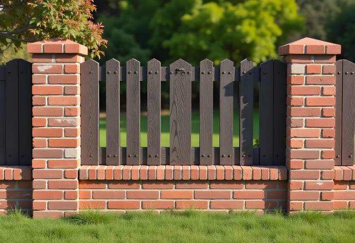 Fragment of Modern Fence with Vintage Brick Detailing