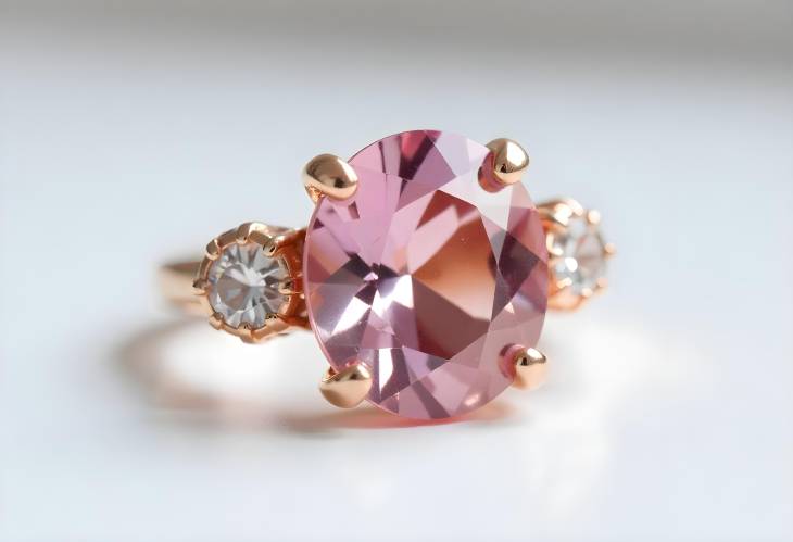 Artistic Morganite Ring in Rose Gold with Diamonds on White Isolate