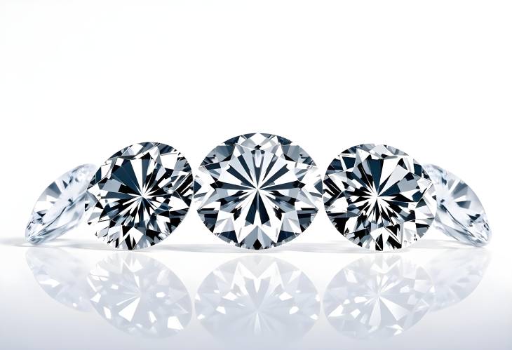 Stunning Panorama of Exquisite Cut Diamonds on White Background