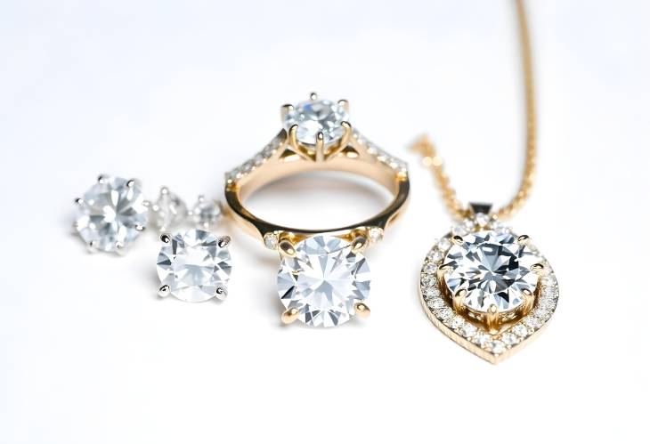 Luxurious Diamond Ring, Earrings, and Pendant Collection