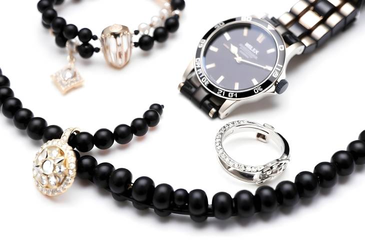 Dazzling Black Jewelry Bracelets, Rings, and Watches for Glam