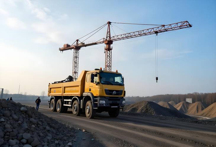 The Power of Construction Truck Crane at Hydropower Site