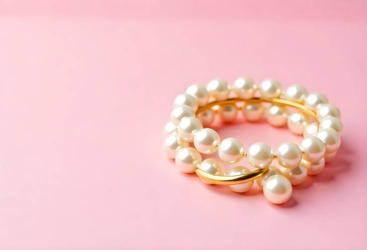 Charming Pearl Golden Jewelry on Pink Paper Display