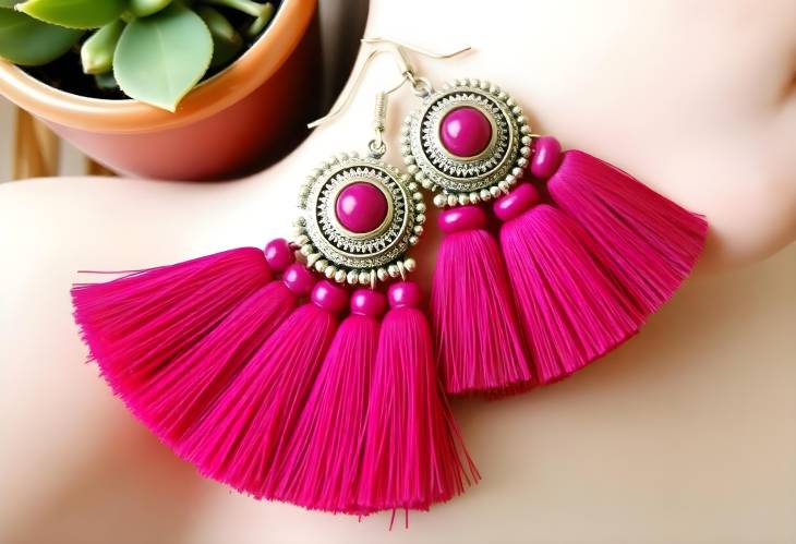 Magenta Color Tassel Earrings A Trendy Accessory