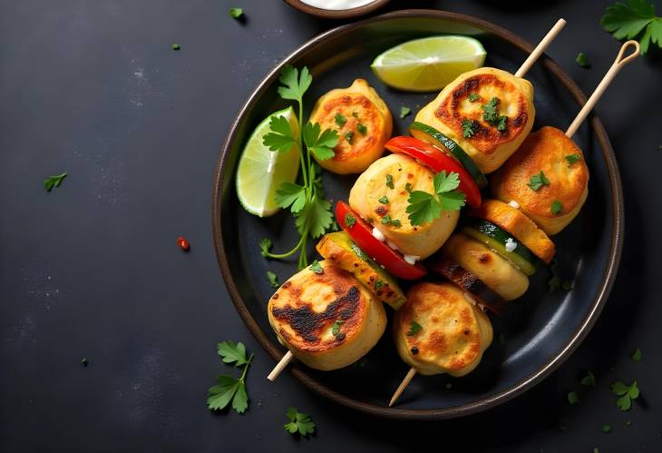 Delicious Indian Tikka Grilled Cheese and Veggie Kebabs