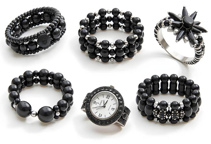 Glamorous Black Jewelry Stunning Bracelets, Rings, and Watches