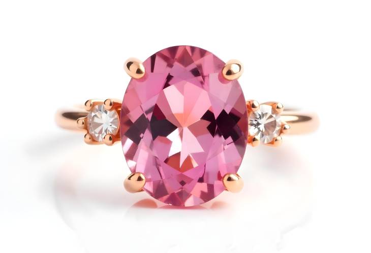 Sophisticated Rose Gold Morganite Ring with Diamonds Isolated