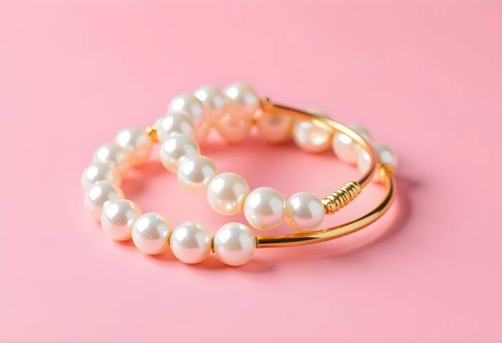 Lively Pearl Golden Bracelets and Ring on Pink Setup