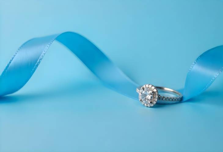 Stunning Diamond Ring on a Luxurious Blue Ribbon Background