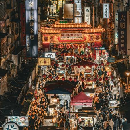 Nighttime Beauty Street Lanterns Shining Bright