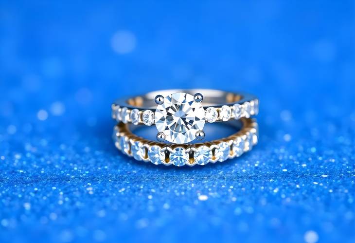 Stunning Diamond Stacked Eternity Rings on Sparkling Blue Background