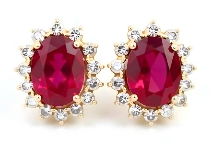 Captivating Ruby Earrings with Diamond Accents on White Background