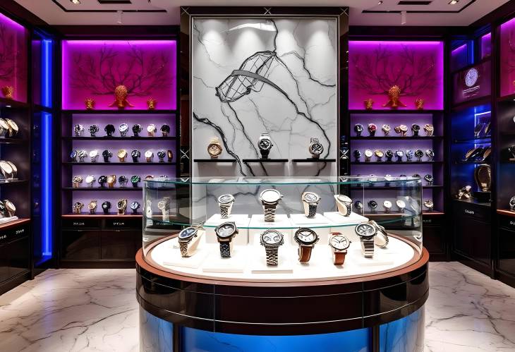 Chic Watch Showcase Glamorous Timepieces in a Retail Setting