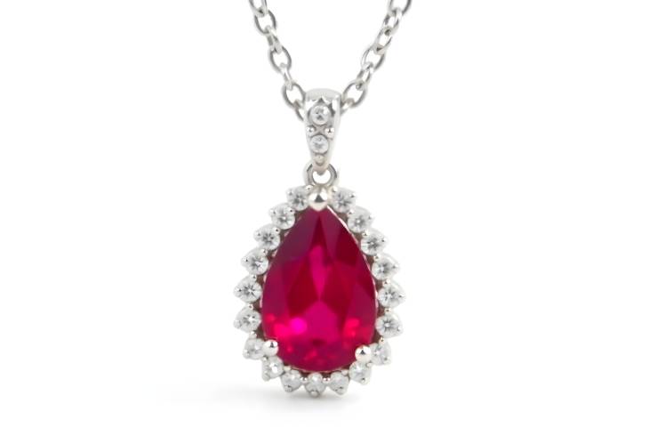 Chic Ruby and Diamond Pendant in Pear Shape Setting