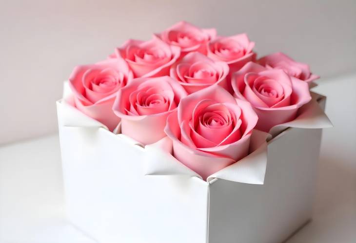 Fashionably Minimal Pink Roses in a White Box