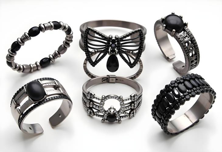 Chic Black Jewelry Fashion Stunning Bracelets, Rings, and Watches