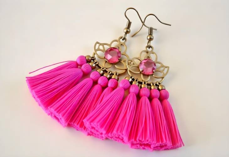 Exquisite Large Magenta Tassel Earrings