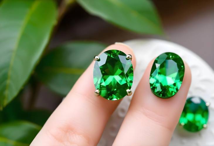 Lustrous Oval Green Emerald with Colorful Gemstones